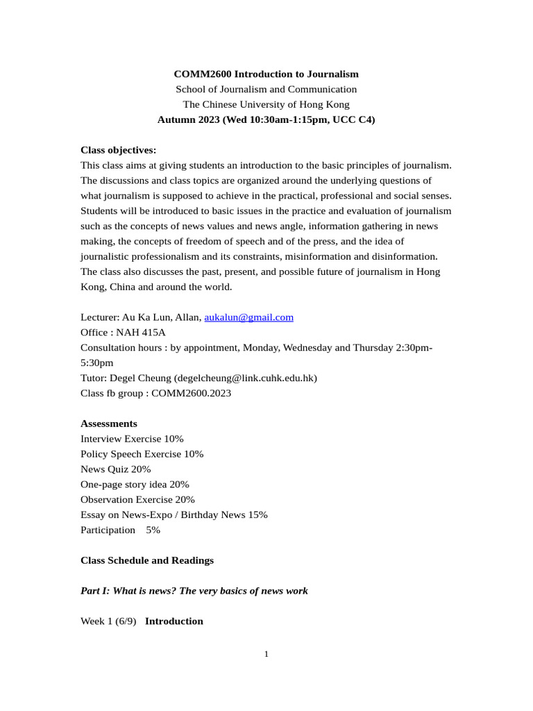 Introduction to Journalism Course 2023 | PDF | Journalism | News