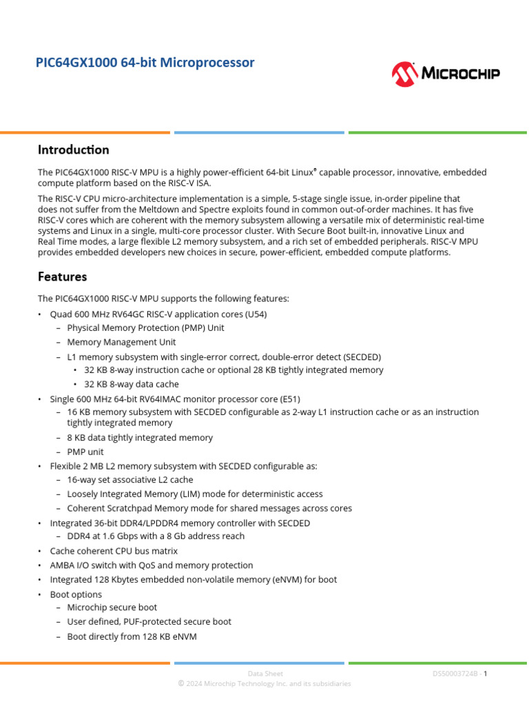 PIC64GX1000 64 Bit Microprocessor Data Sheet DS50003724 | PDF | Cpu ...