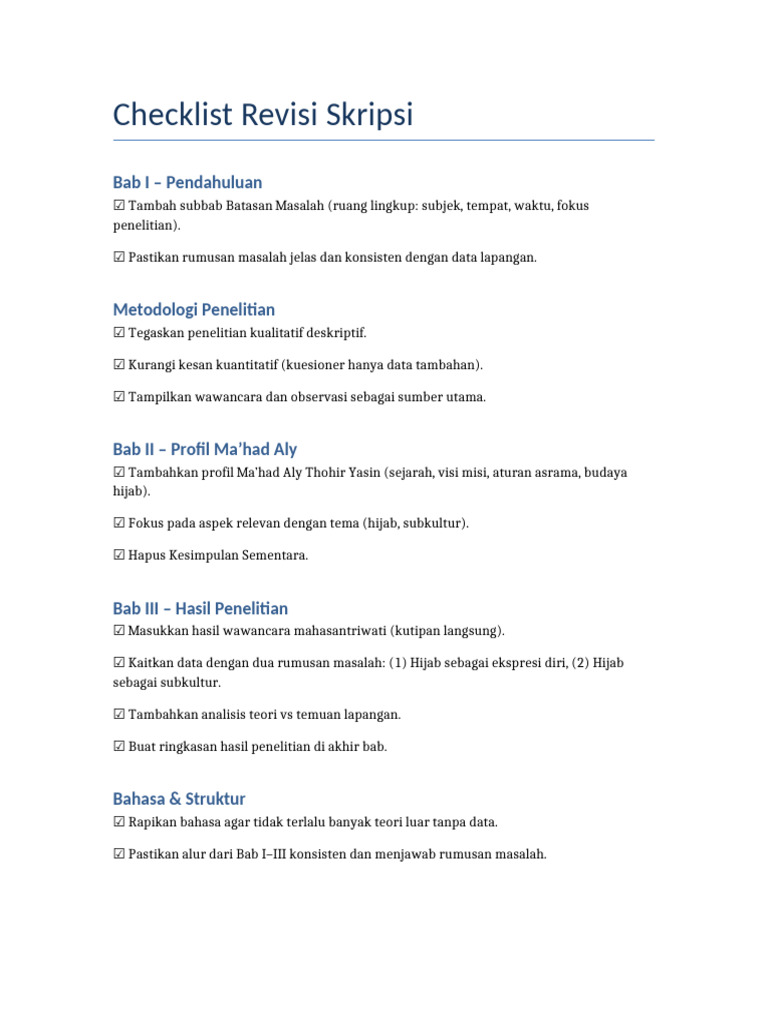 Checklist Revisi Skripsi | PDF