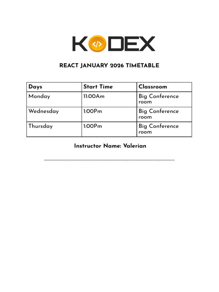 React January 2026 Class Schedule | PDF
