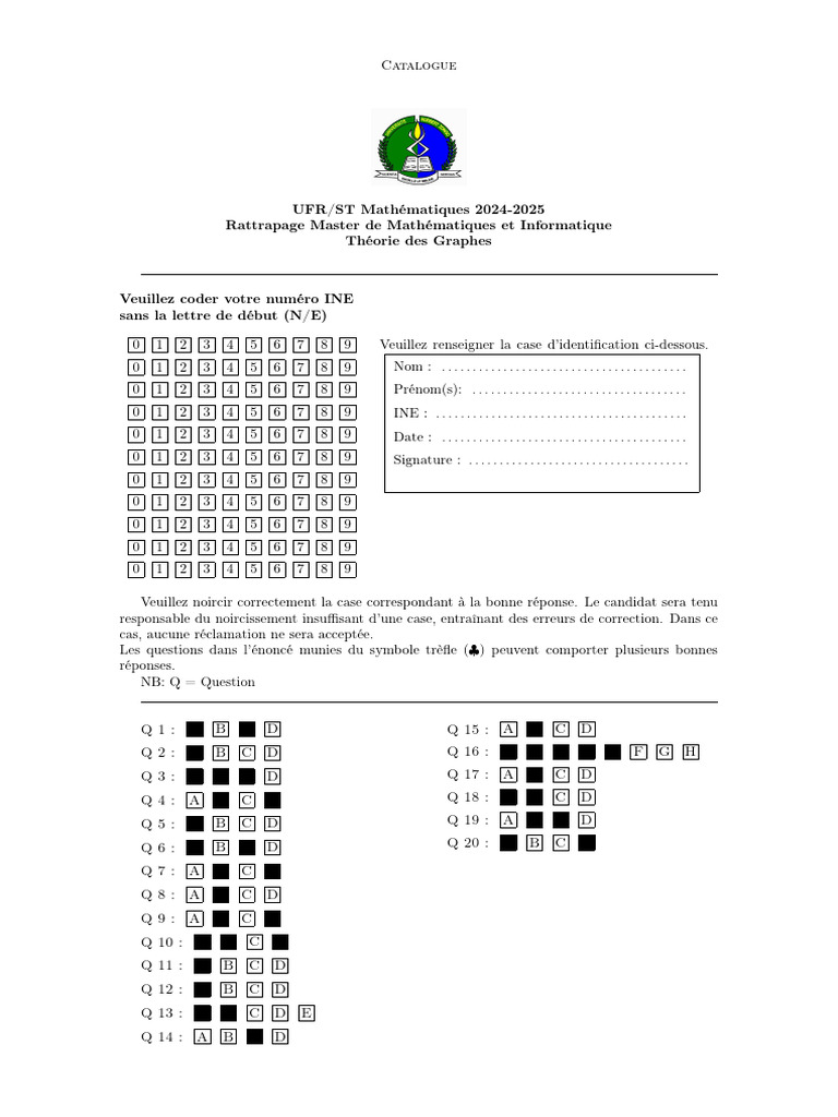Rattrapage Master Mathématiques 2024-2025 | PDF | Mathématiques