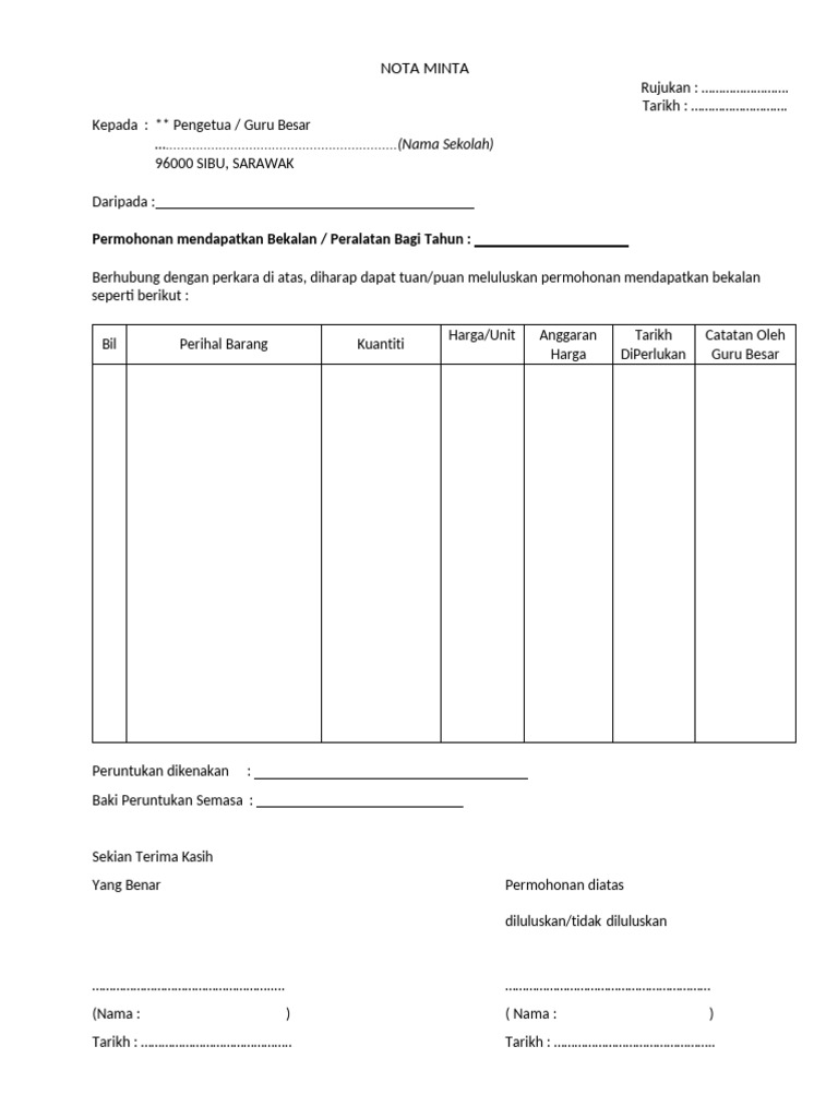 Sample Nota Minta | PDF