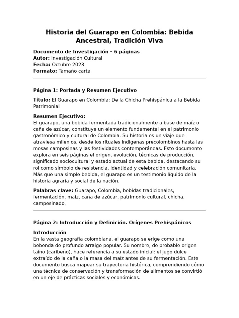 Guarapo: Bebida Tradicional Colombiana | PDF