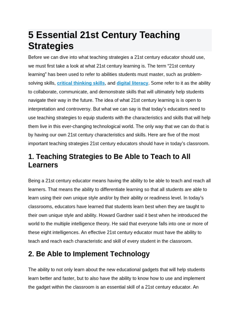 5 Key Strategies for 21st Century Teaching | PDF | Learning | Cognition