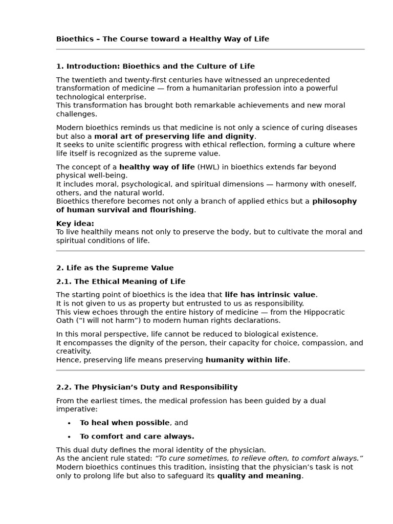 Lecture 5 Bioethics — the Course Toward a Healthy Way of Life. | PDF ...