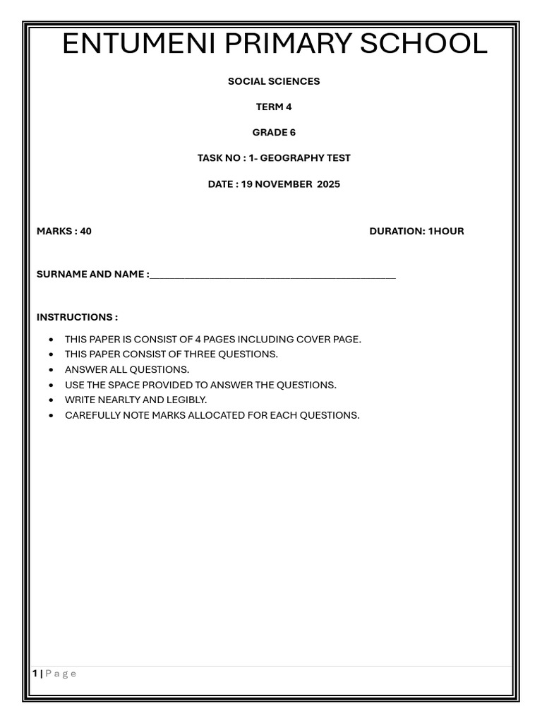 Grade 6 Geography Test - Term 4 | PDF | Logging | Forests
