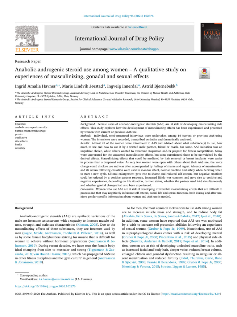 Anabolic-Androgenic Steroid Use Among Women –a Qualitative Study on ...