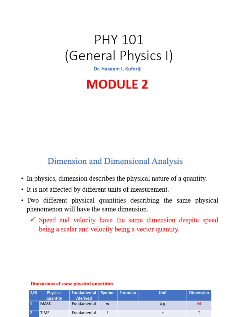 Dimensional Analysis in Physics 101 | PDF | Euclidean Vector | Velocity