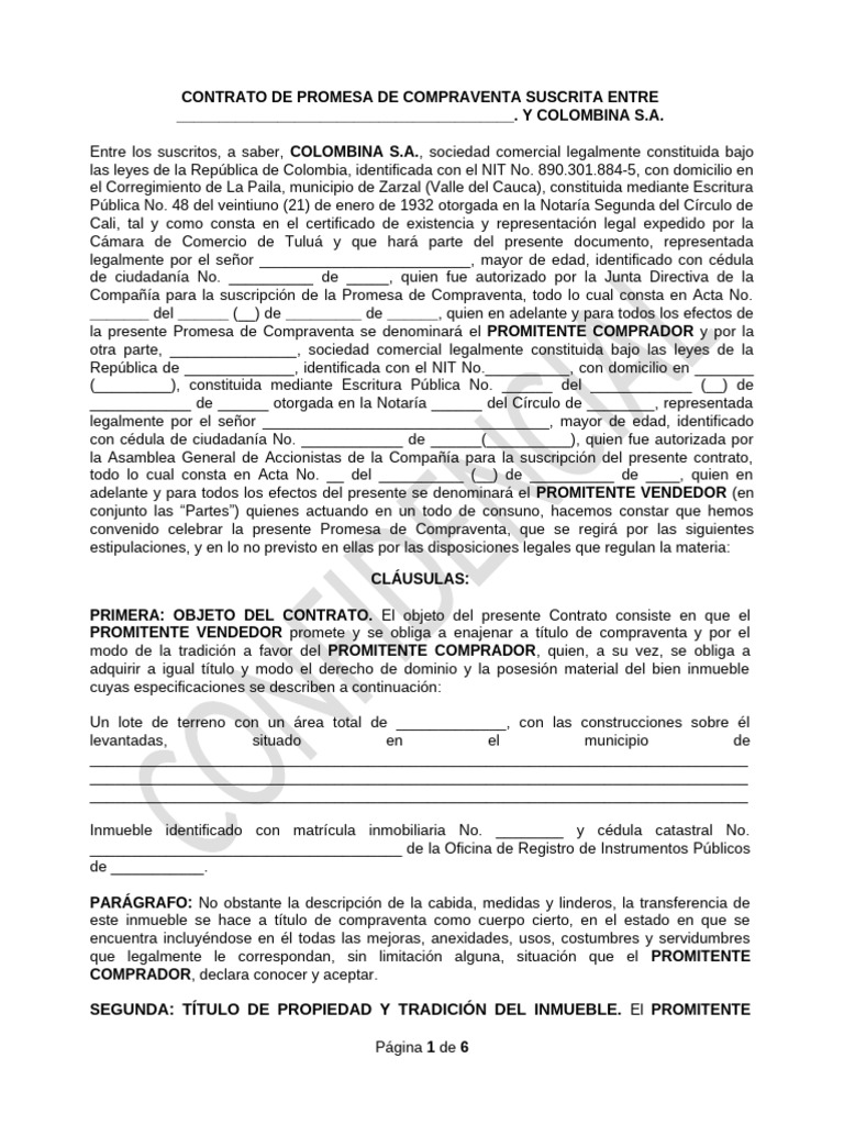 Contrato de Promesa de Compraventa Inmueble | PDF | Ley común | Derecho ...