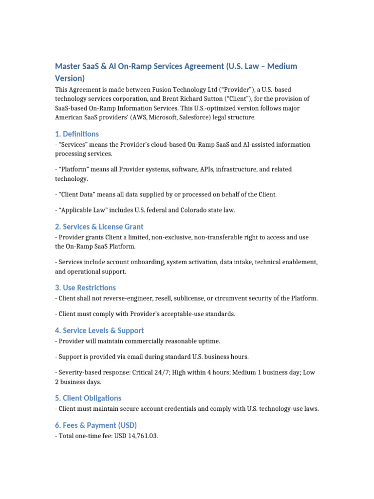 Final US SaaS OnRamp Agreement | PDF | Software As A Service | Indemnity