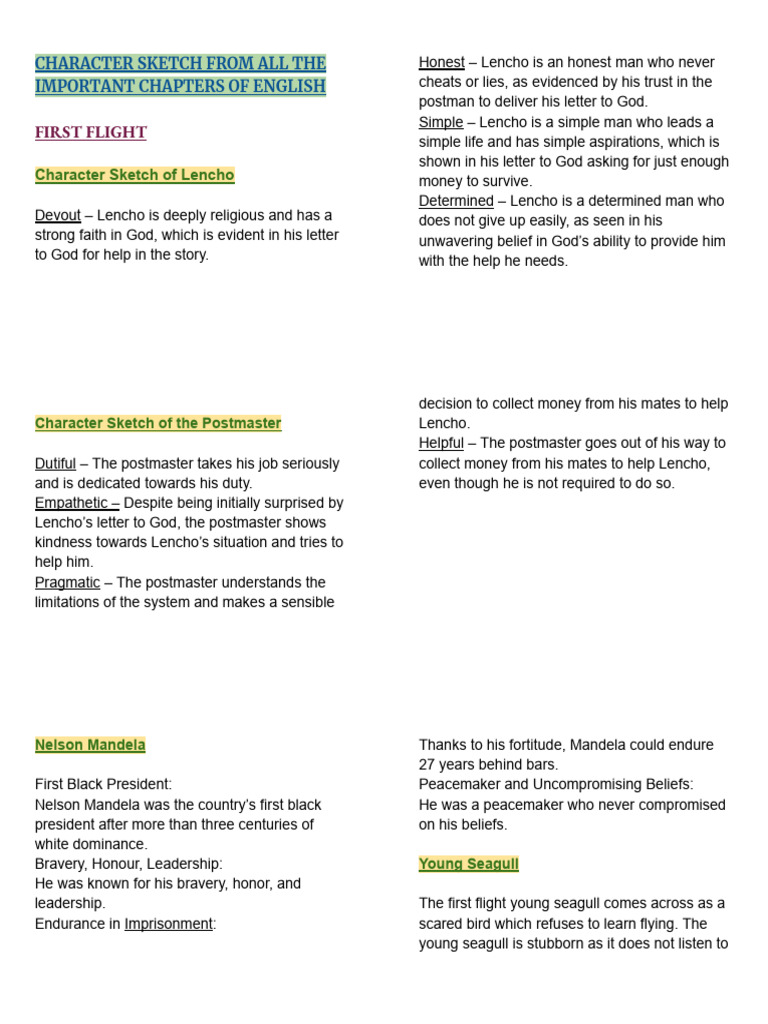 Character Sketches from English First Flight | PDF | Anne Frank ...