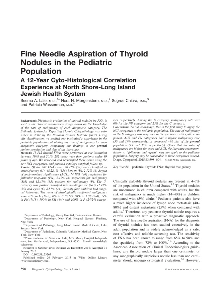 Fine Needle Aspiration of Thyroid Nodules in the Pediatric Population ...
