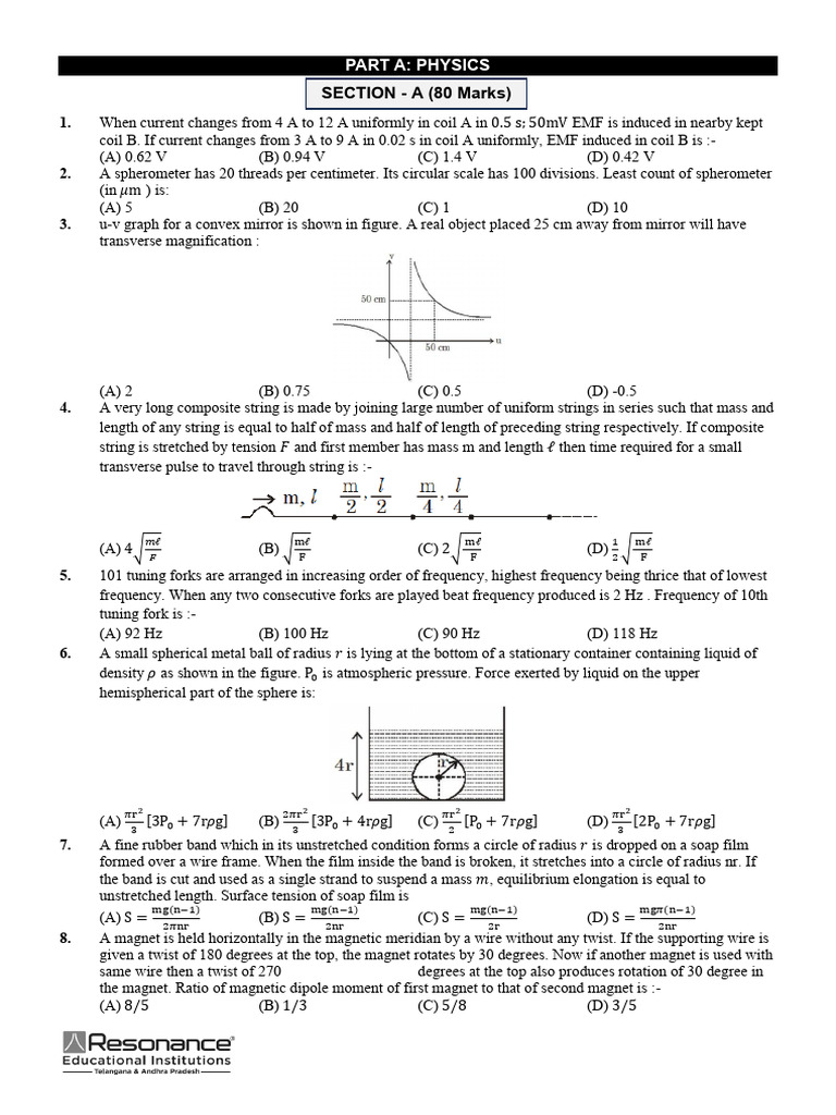Physics and Chemistry Problem Set | PDF | Force | Sphere