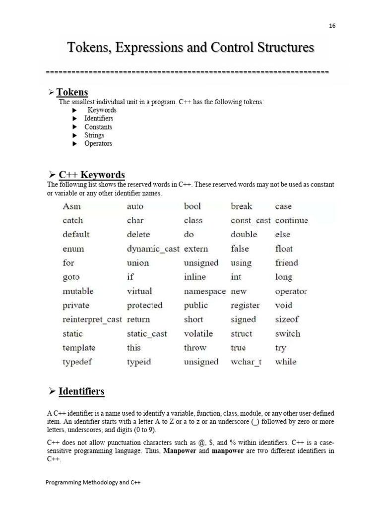 C++ Programming: Tokens and Data Types | PDF | Pointer (Computer ...