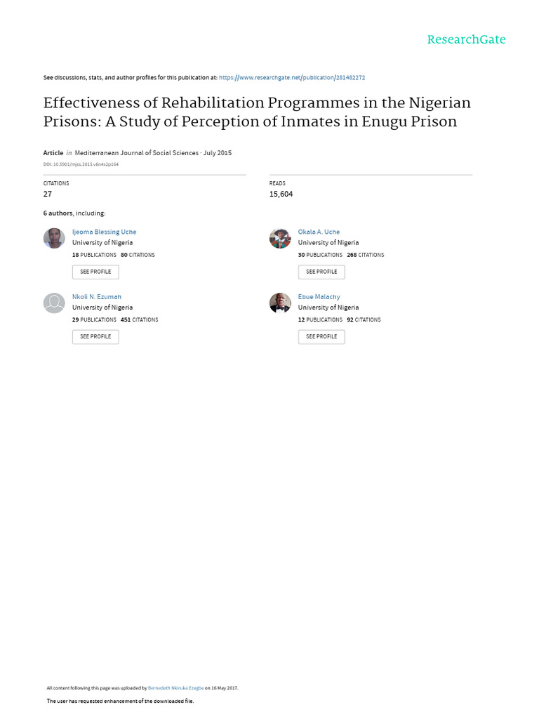 Nigerian Prisons Rehabilitation Effectiveness | PDF | Rehabilitation ...