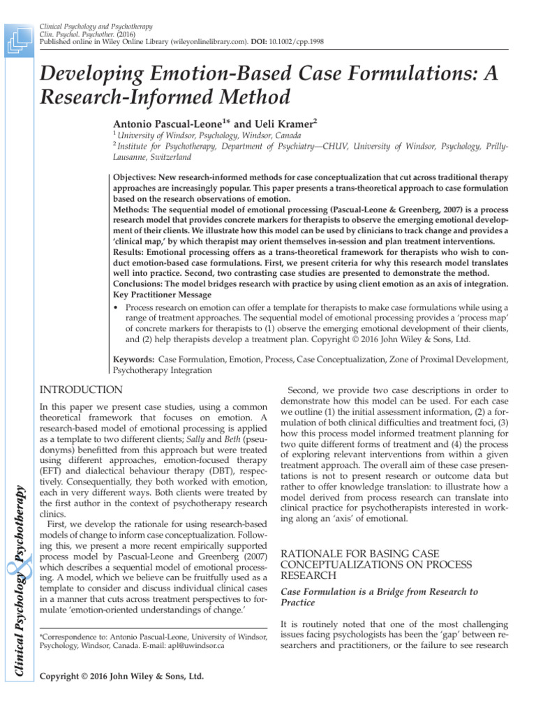 Developing Emotion Based Case Formulation a Research Informed Method ...