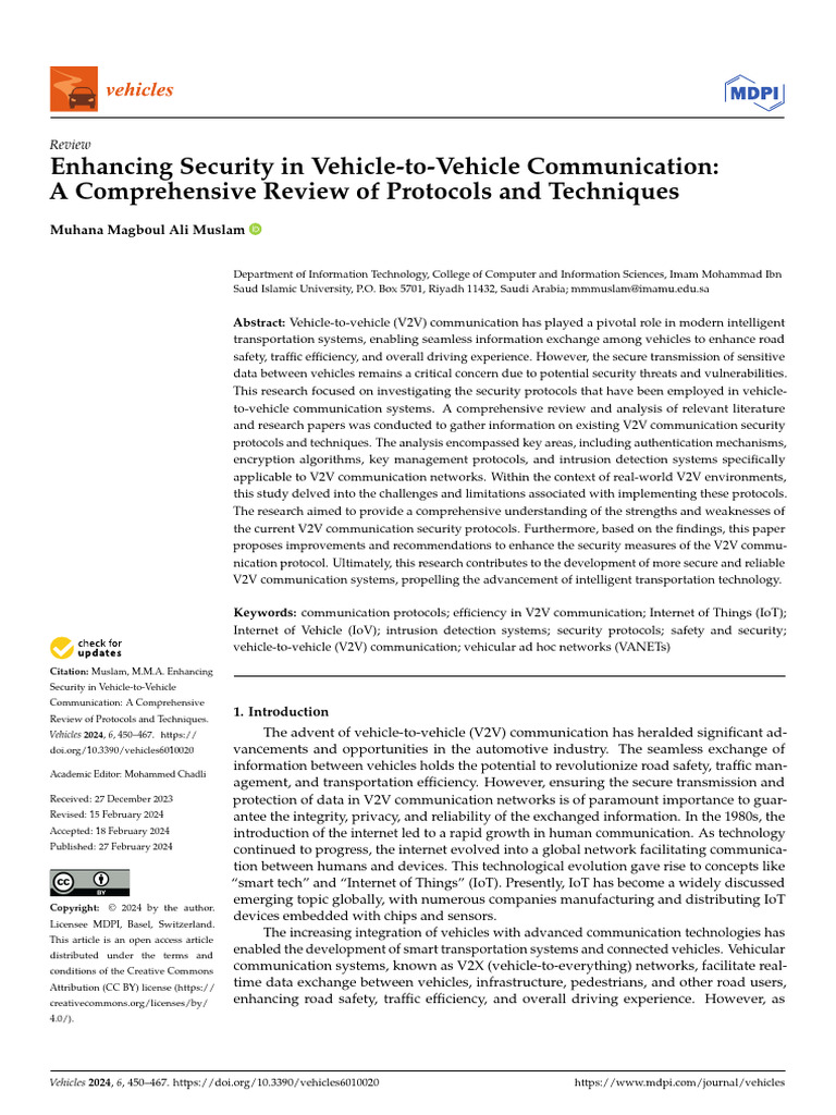 V2V Communication Security Protocols Review | PDF | Security | Computer ...