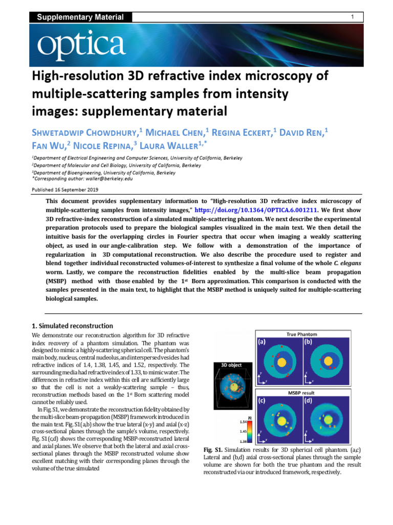 3D Refractive Index Microscopy Methods | PDF | Spectral Density ...