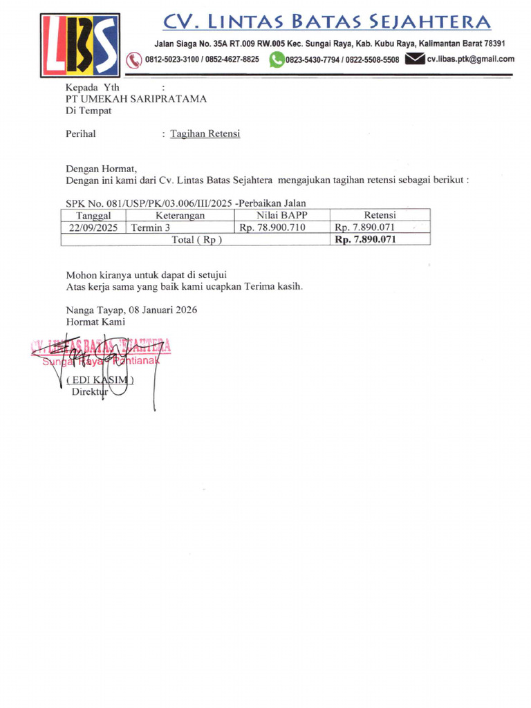 Pengajuana Retensi Spk 081 Usp - Pbj ( Sept) | PDF