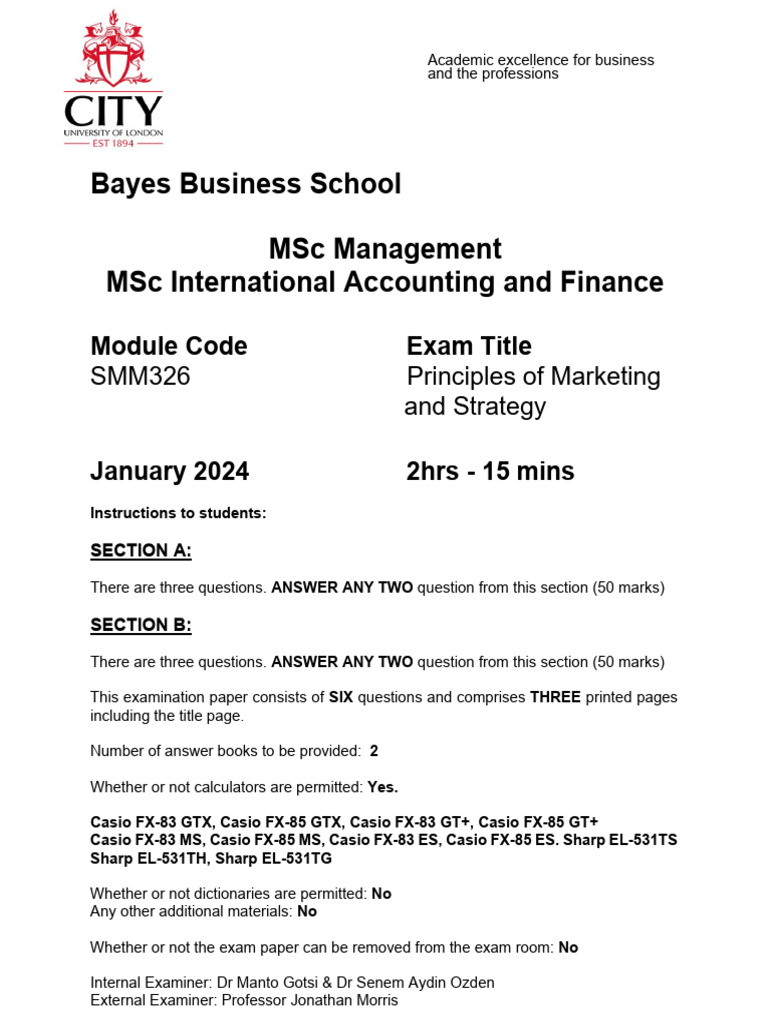 Marketing Principles Exam January 2024 | PDF