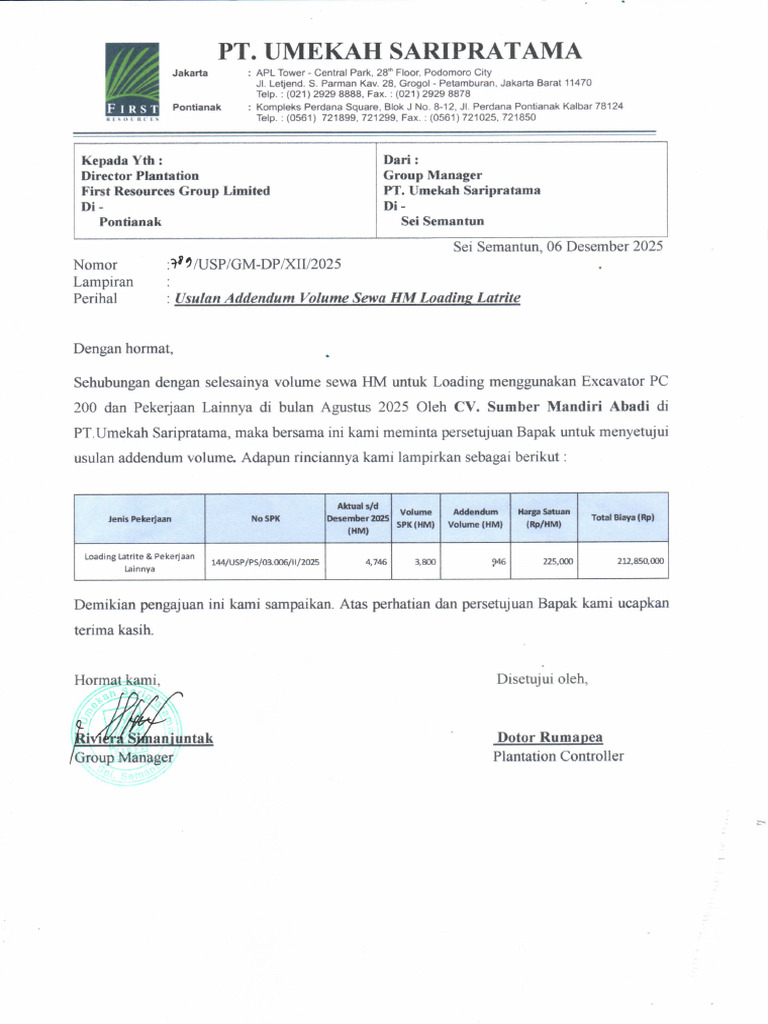 789-Usulan Addendum Volume Sewa Hm Loading Latrite | PDF