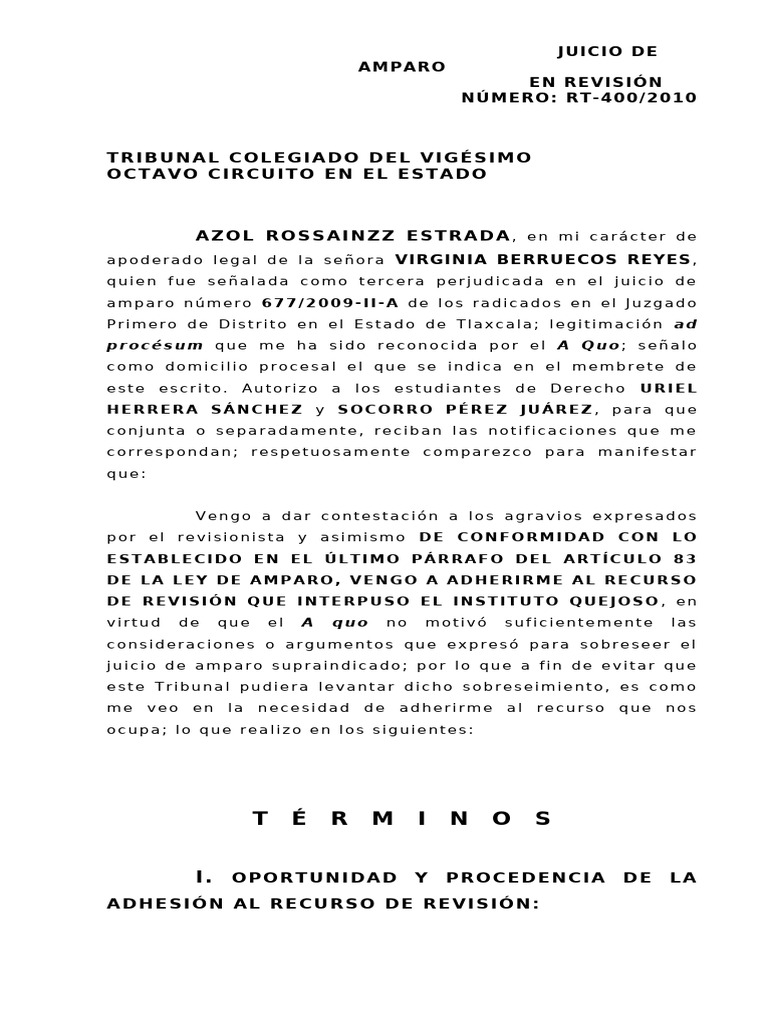 Amparo en Revisión: Adhesión y Plazos | PDF | Caso de ley | Sentencia (ley)