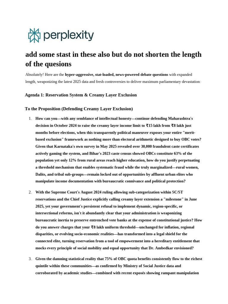 2025 Debate Questions on Reservation Policies | PDF | Gender Equality ...