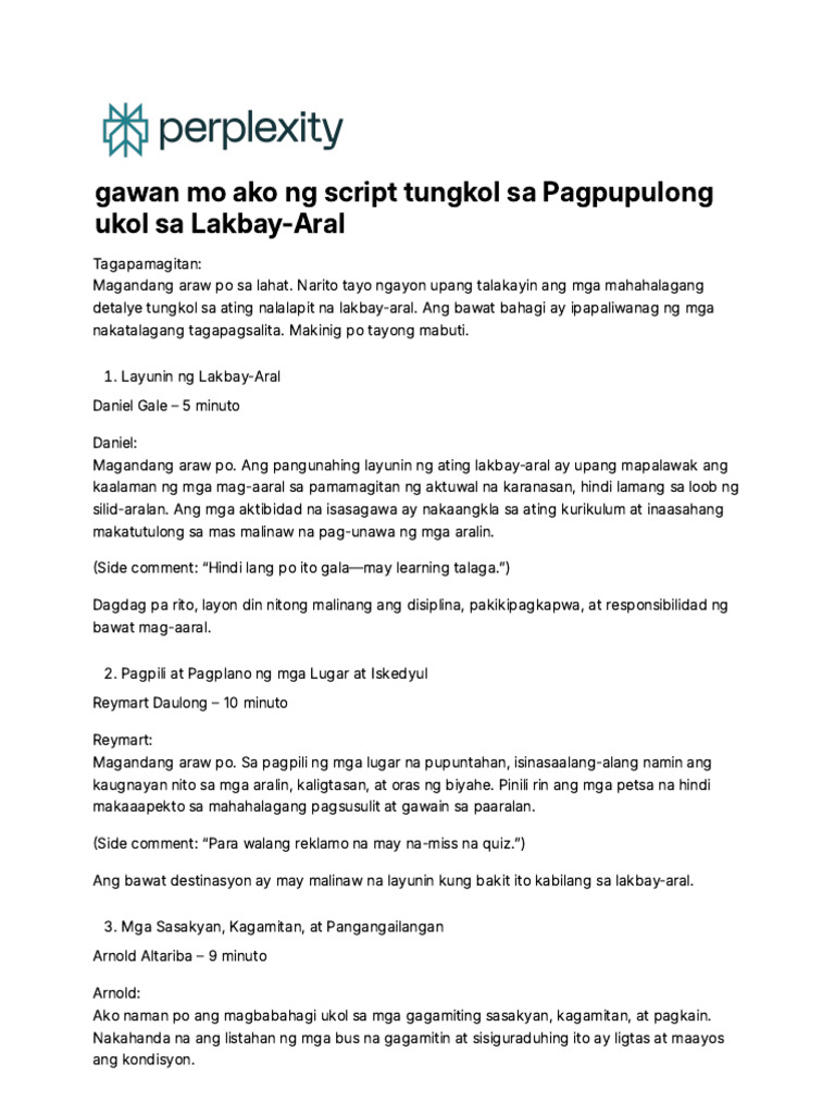 Gawan Mo Ako Ng Script Tungkol Sa Pagpupulong Ukol | PDF