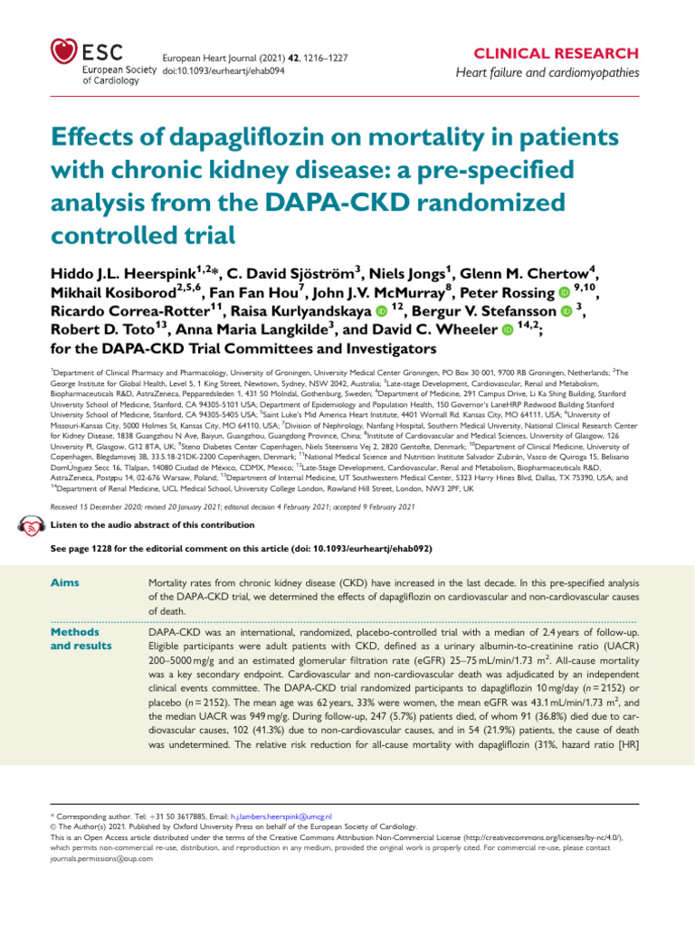 Effects of Dapagliflozin on Mortality in Patients With Chronic Kidney ...