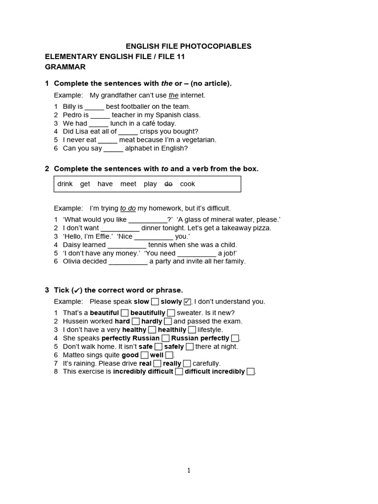 English File Elementary Grammar Exercises | PDF | English Language