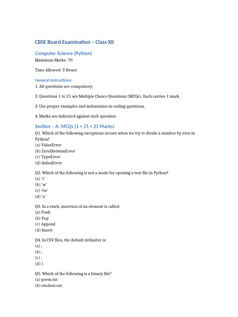 CBSE Class XII Computer Science Exam Guide | PDF | Computer Engineering ...