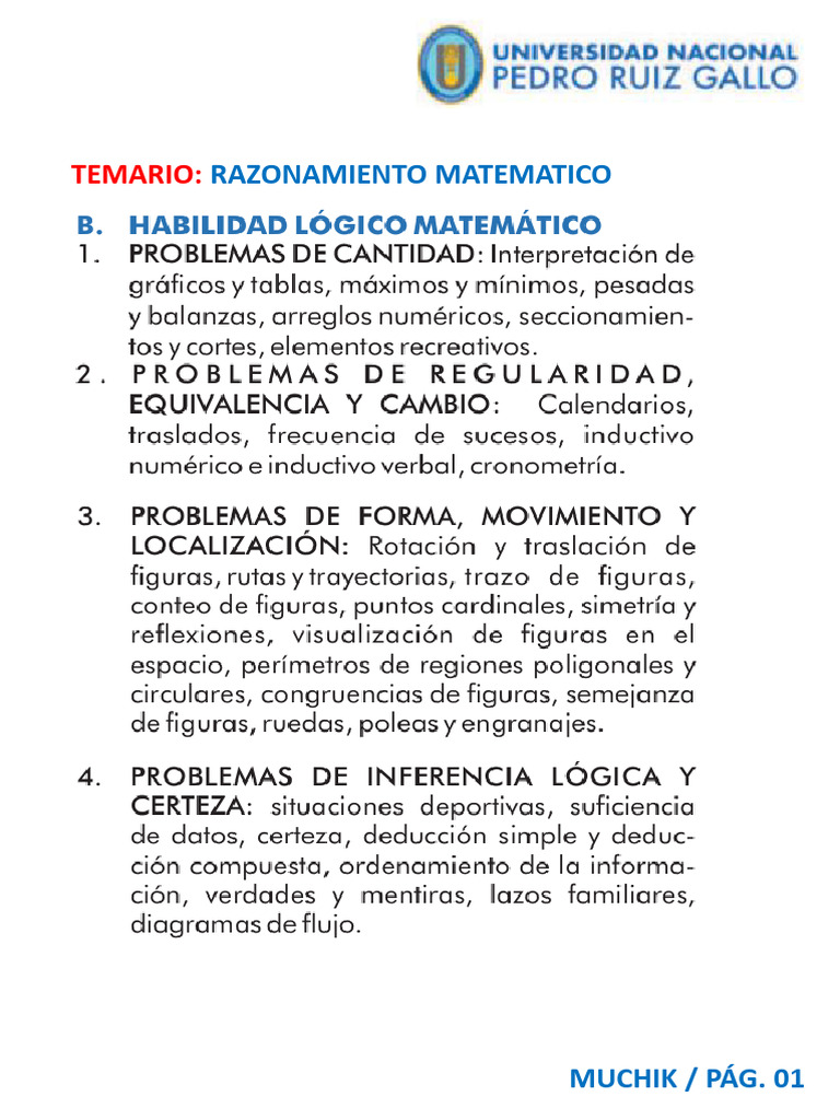 Raz. Math, Temario Unprg | PDF