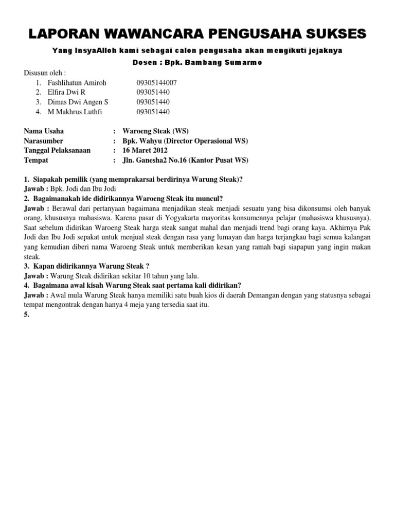 Contoh Laporan Wawancara Kewirausahaan Nusagates
