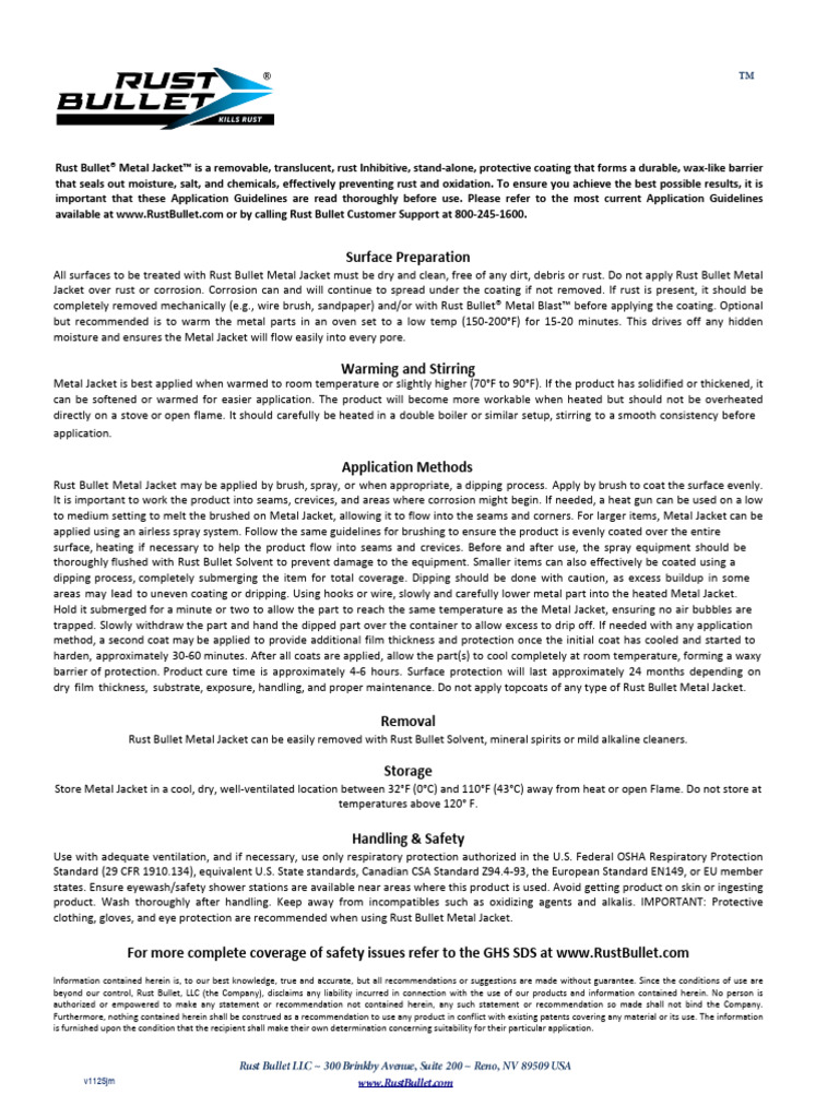 Rust Bullet Metal Jacket Application Guide | PDF | Rust | Corrosion