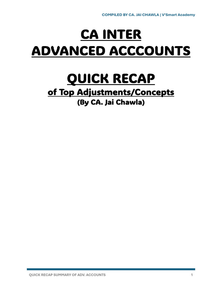 Advanced Accounts Quick Recap Guide | PDF | Debits And Credits | Expense