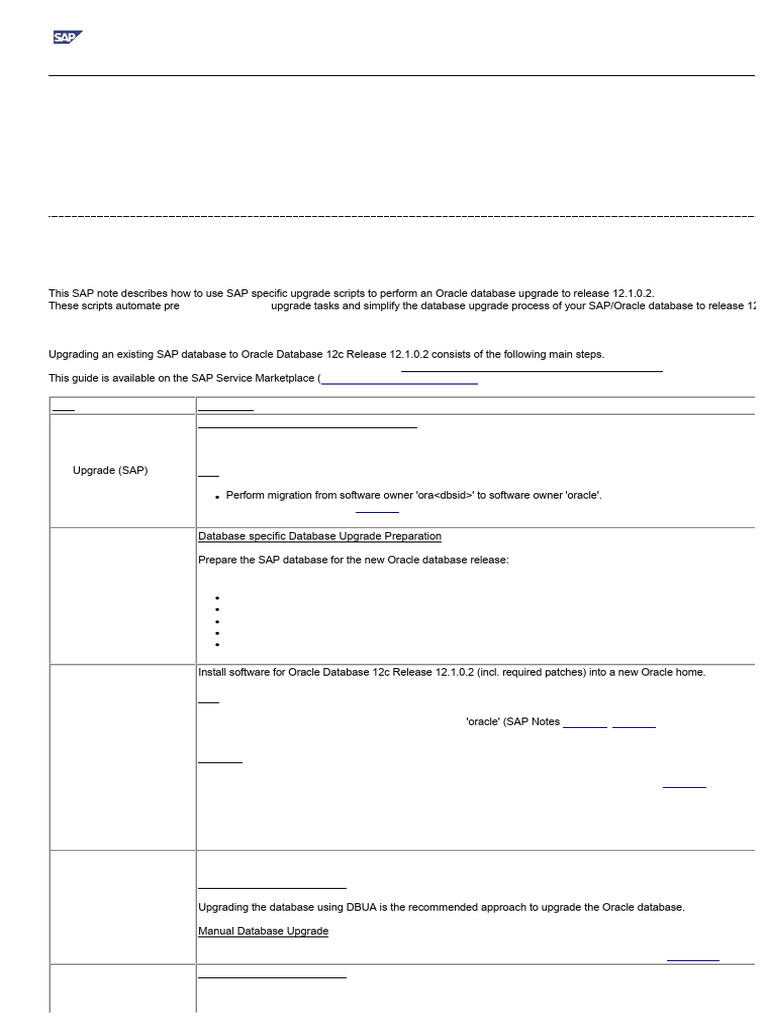 Oracle Database Upgrade to 12.1.0.2 | PDF | Databases | Oracle Corporation