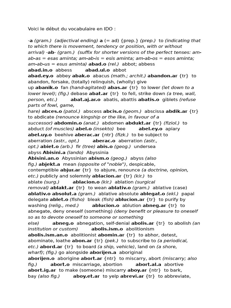 Vocabulaire de base en IDO | PDF | Stress (Linguistics)