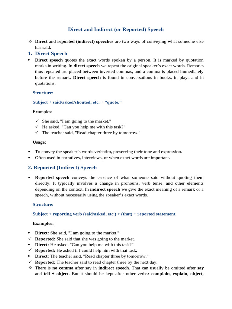 Direct and Indirect (Reported) Speech (2) | PDF | Semantic Units ...