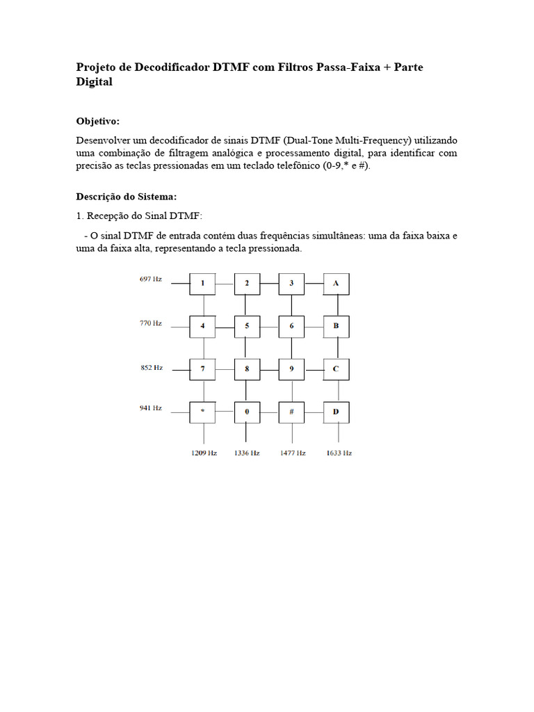 Decodificador DTMF com Filtros e Digitalização | PDF