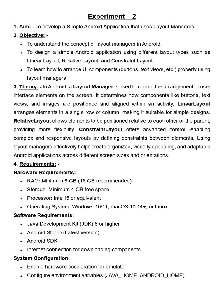 Experiment - 2 (1) | PDF | Android (Operating System) | Mobile App