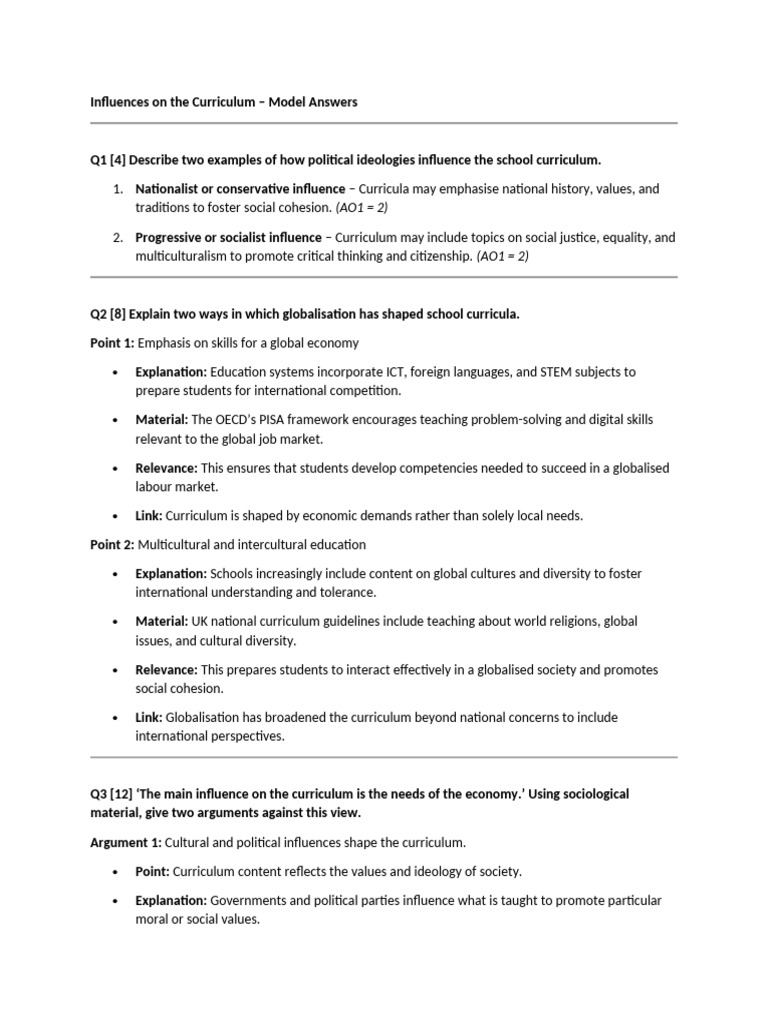 Curriculum Influences: Politics and Globalization | PDF | Curriculum ...