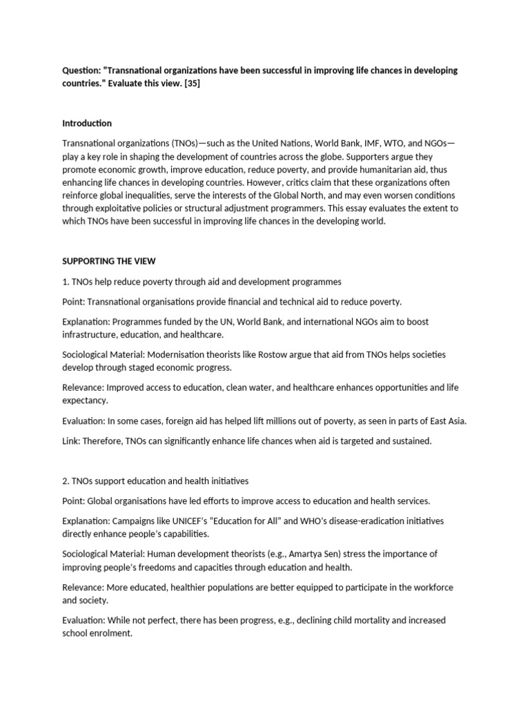 Evaluating Transnational Organizations' Impact | PDF | Aids | Poverty ...