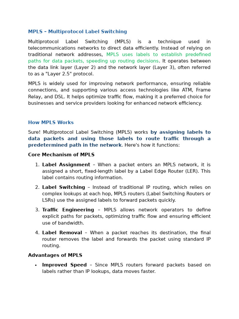MPLS | PDF | Networking | Multiprotocol Label Switching