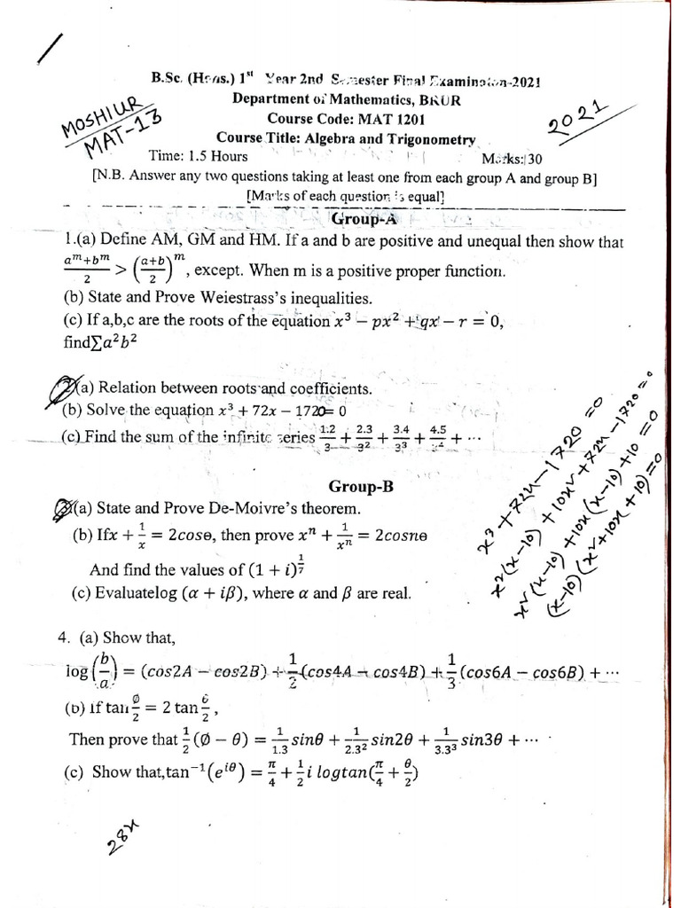 Higher Algebra Previous Questions | PDF
