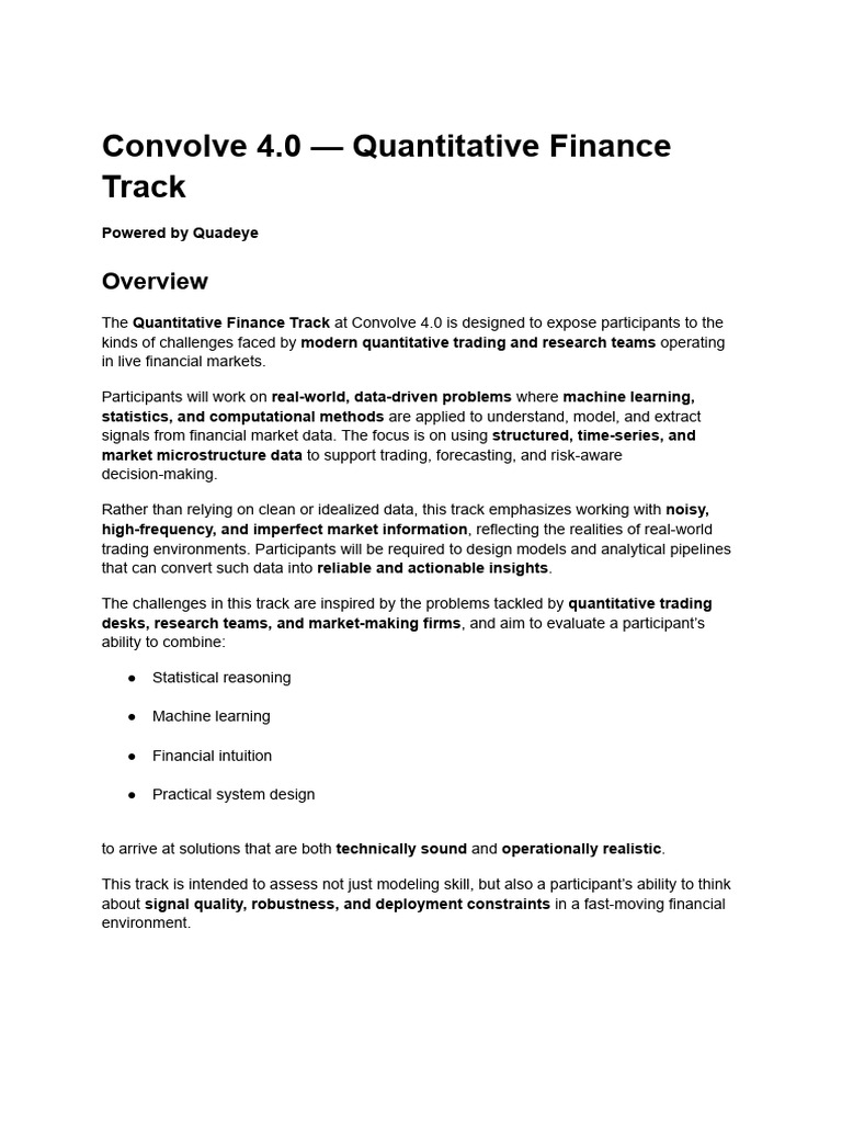 Quantitative Finance Challenges at Convolve | PDF