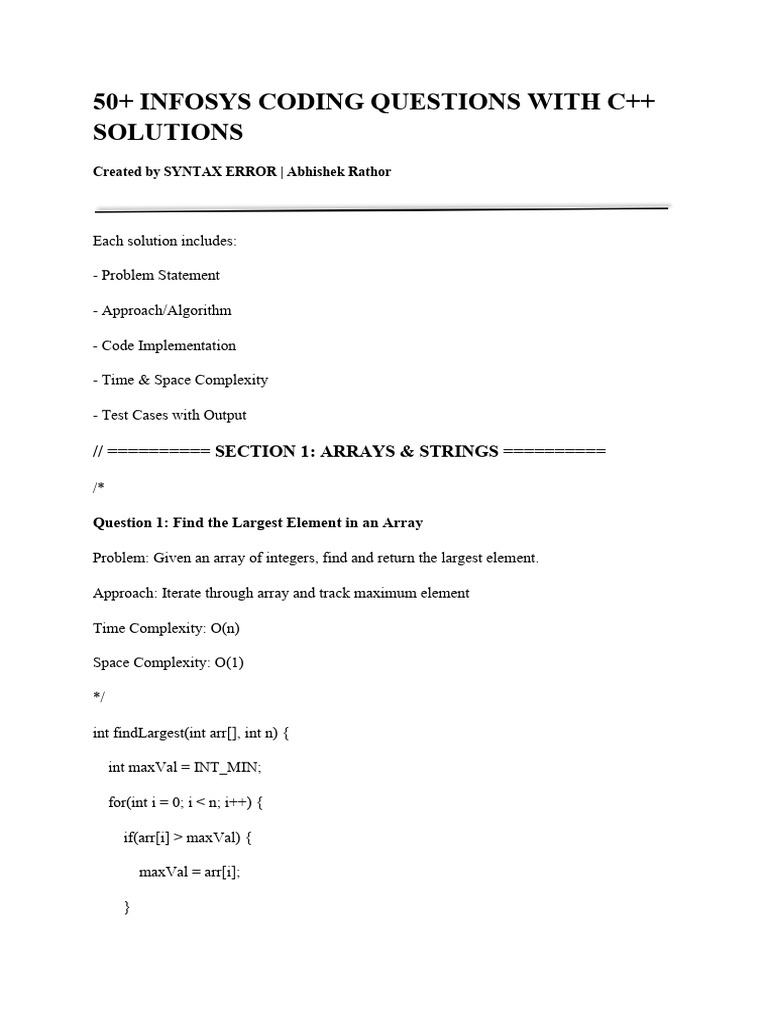 50+ C++ Coding Questions & Solutions | PDF | Integer (Computer Science ...