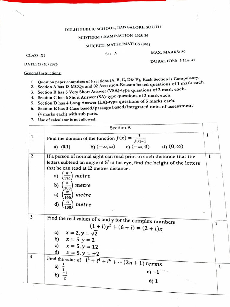 1763744910 Maths Midterm Exam - Set A | PDF | Chess Theory | Chess