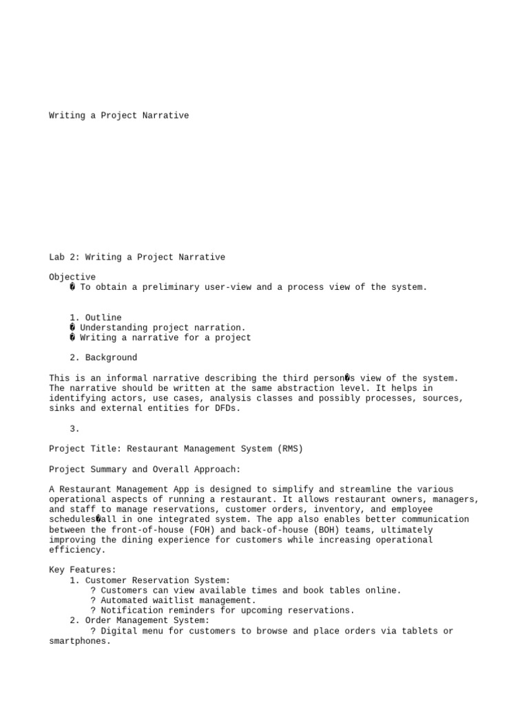 Restaurant Management System Narrative | PDF | Mobile App | Computing