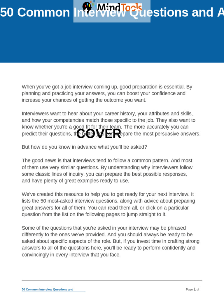 50 Essential Interview Questions & Answers | PDF | Leadership | Salary