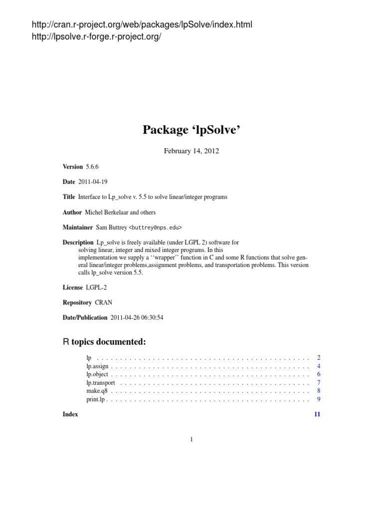 LpSolve Tutorial | PDF | Matrix (Mathematics) | Linear Programming